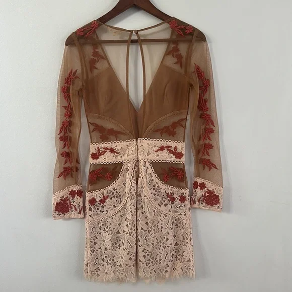 For Love And Lemons Long Sleeve Dress in Cream and Red - Picture 8 of 9